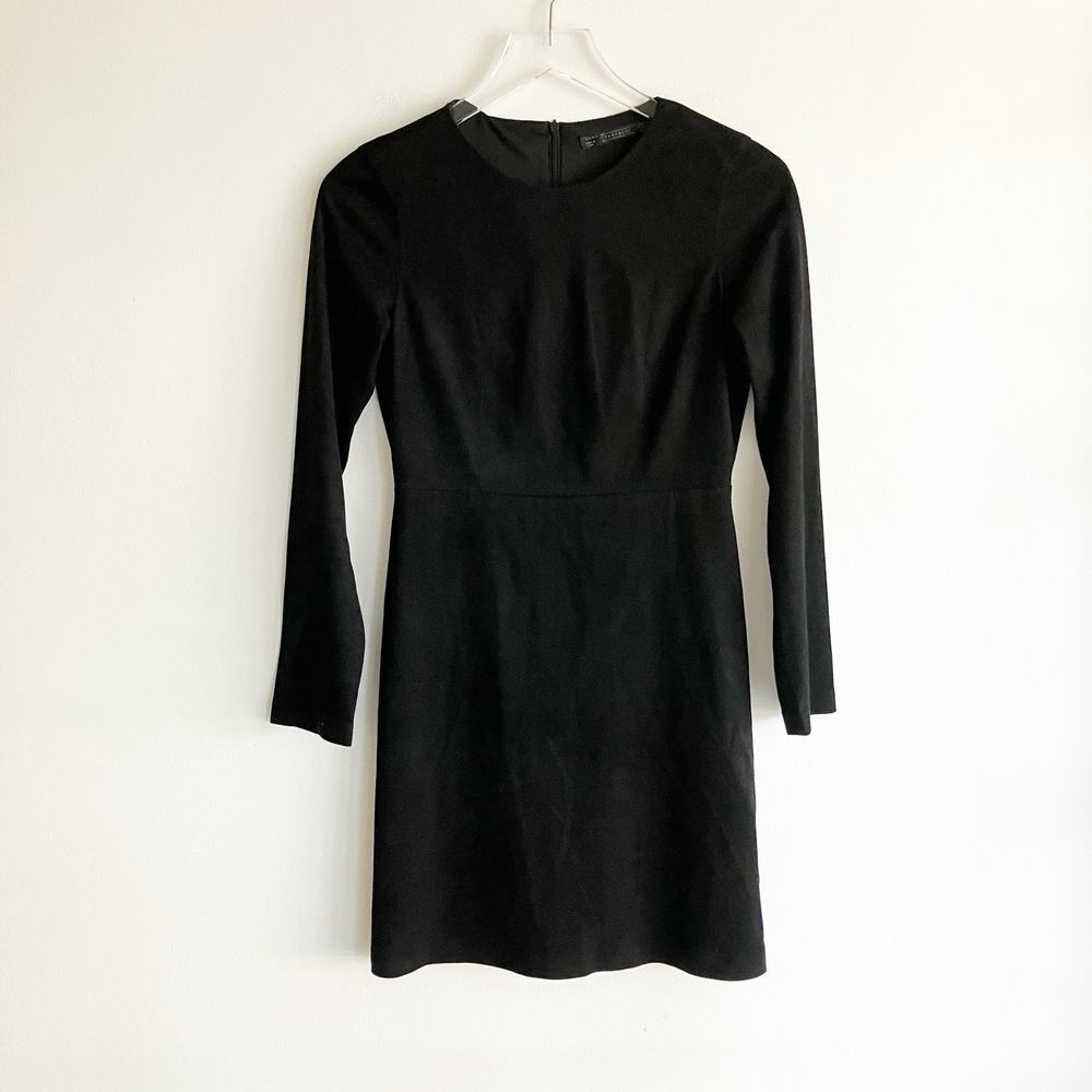 Zara Trafaluc XS Faux Suede Dress Black Long Sleeve Mini Short Dressy Classic